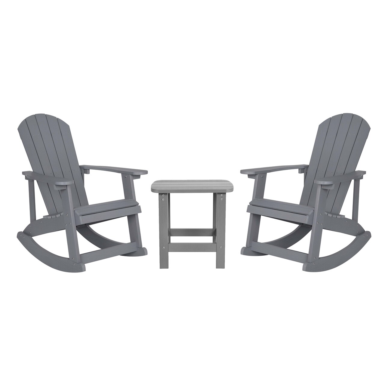Merrick Lane Atlantic Adirondack Patio Furniture Set Includes All-Weather Rocking Chairs and Side Table